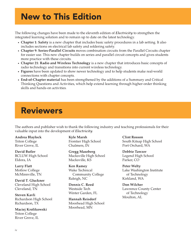 Electricity, 11th Edition page iv