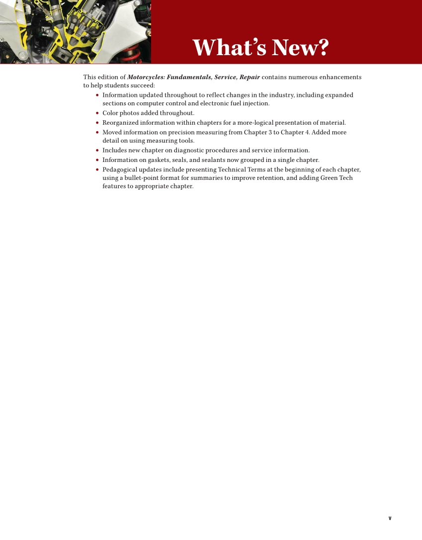 Motorcycles: Fundamentals, Service, Repair, 4th Edition page v