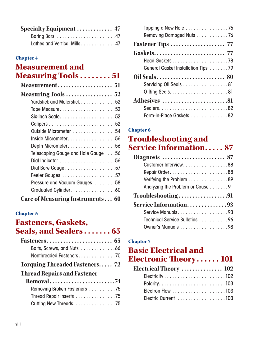 Motorcycles: Fundamentals, Service, Repair, 4th Edition page viii