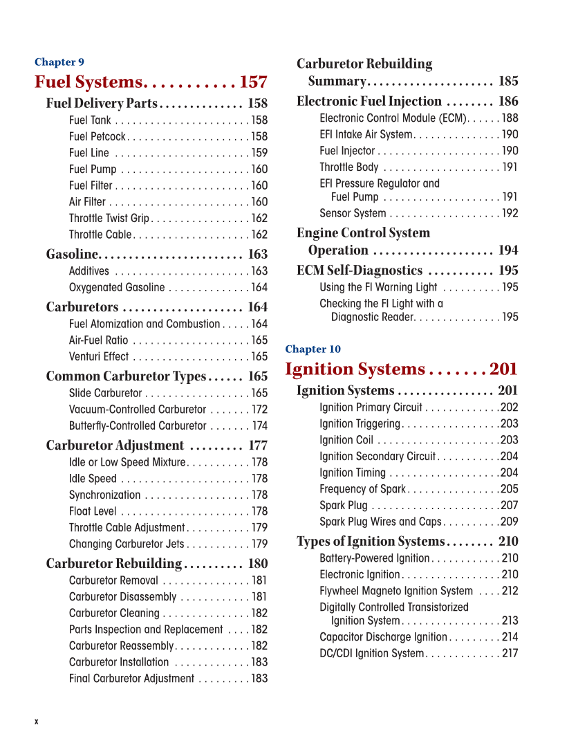Motorcycles: Fundamentals, Service, Repair, 4th Edition page x