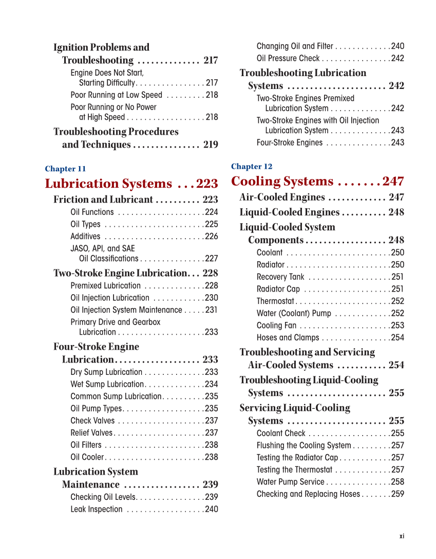 Motorcycles: Fundamentals, Service, Repair, 4th Edition page xi