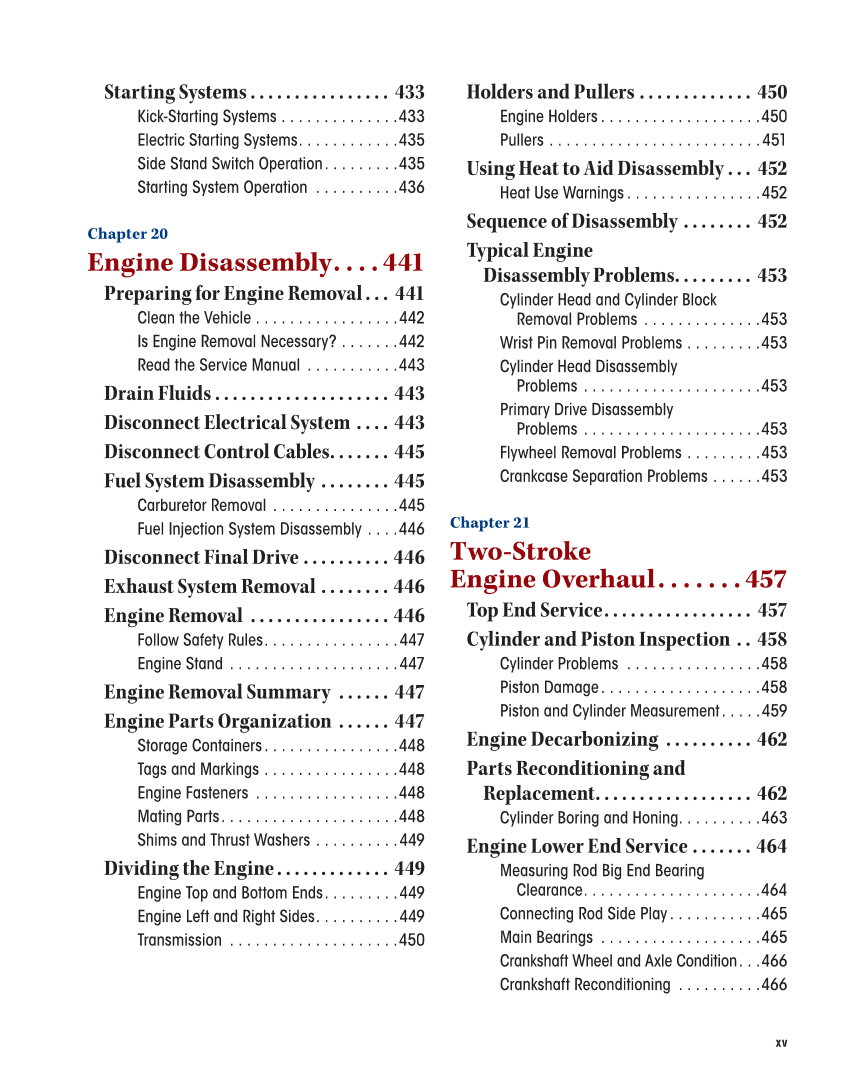 Motorcycles: Fundamentals, Service, Repair, 4th Edition page xv