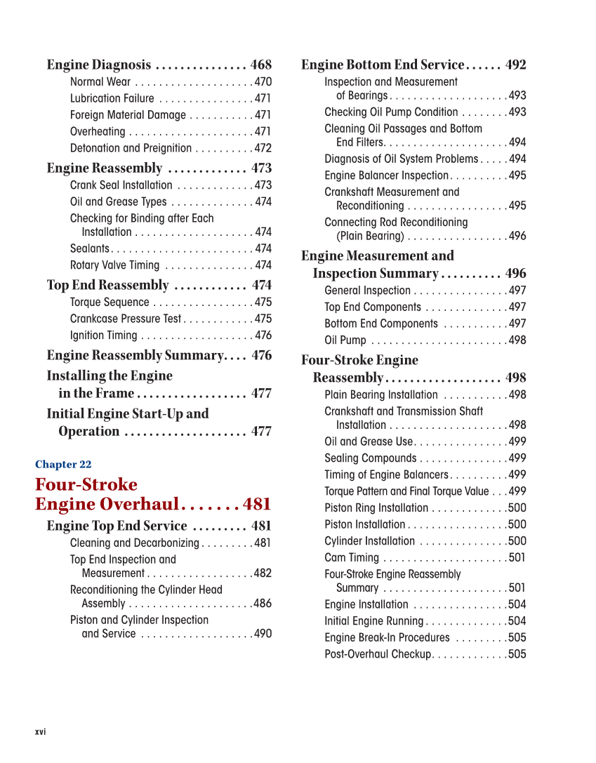 Motorcycles: Fundamentals, Service, Repair, 4th Edition page xvi