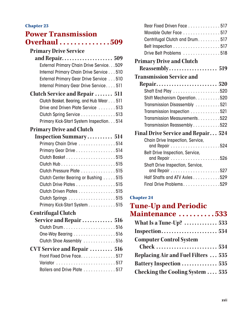 Motorcycles: Fundamentals, Service, Repair, 4th Edition page xvii