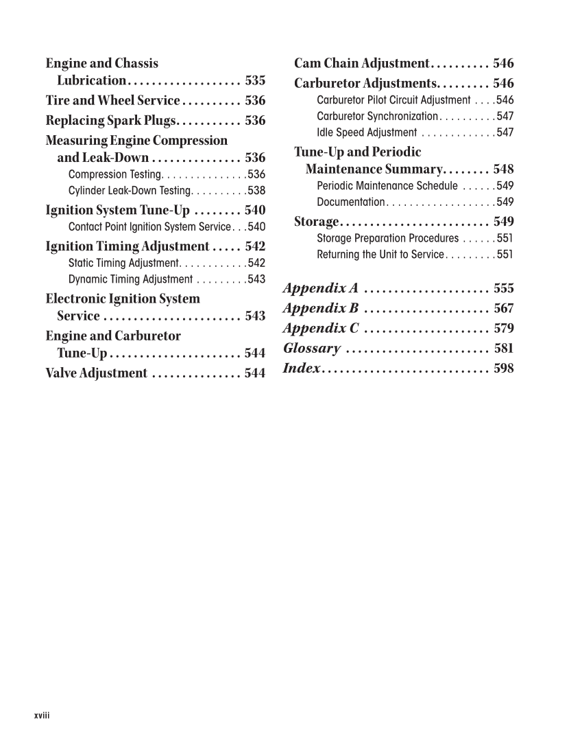 Motorcycles: Fundamentals, Service, Repair, 4th Edition page xviii