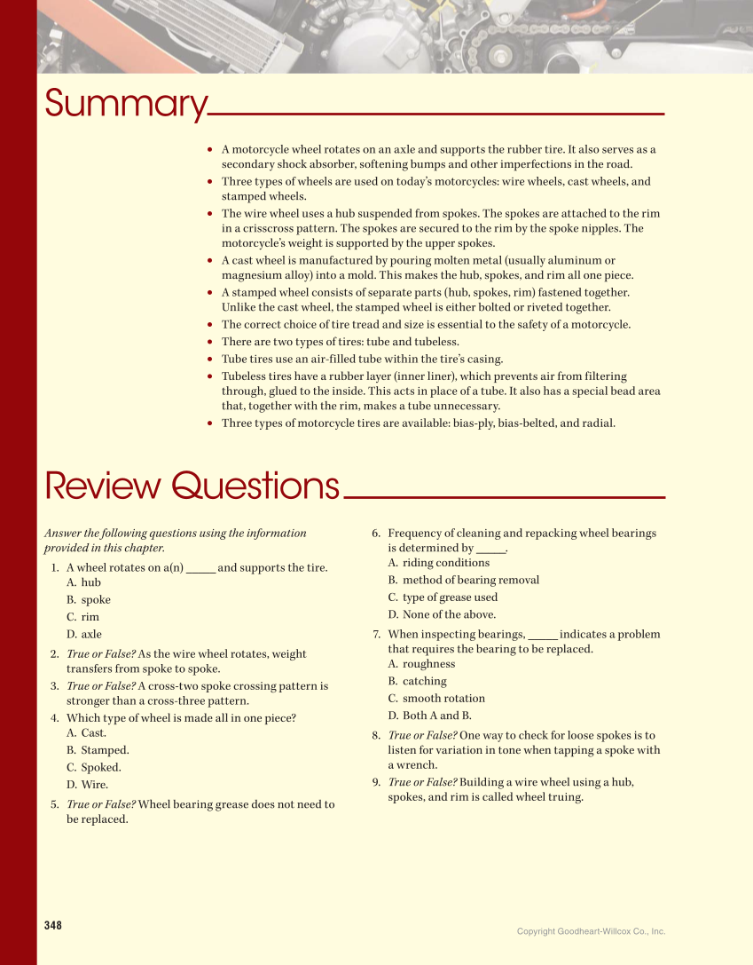Motorcycles: Fundamentals, Service, Repair, 4th Edition page 348