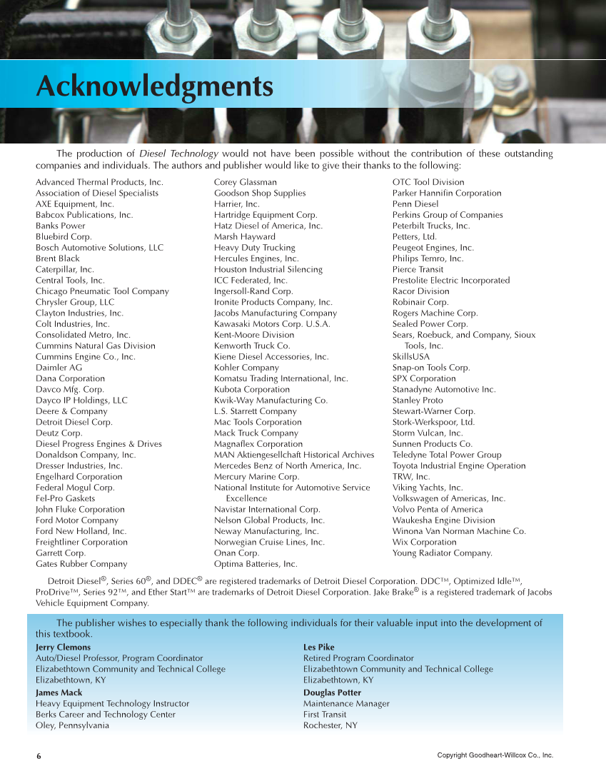 Diesel Technology, 8th Edition page 6