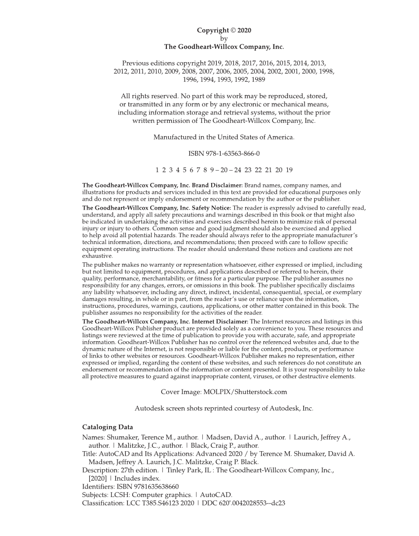 AutoCAD and Its Applications—Comprehensive 2020, 27th Edition page ii