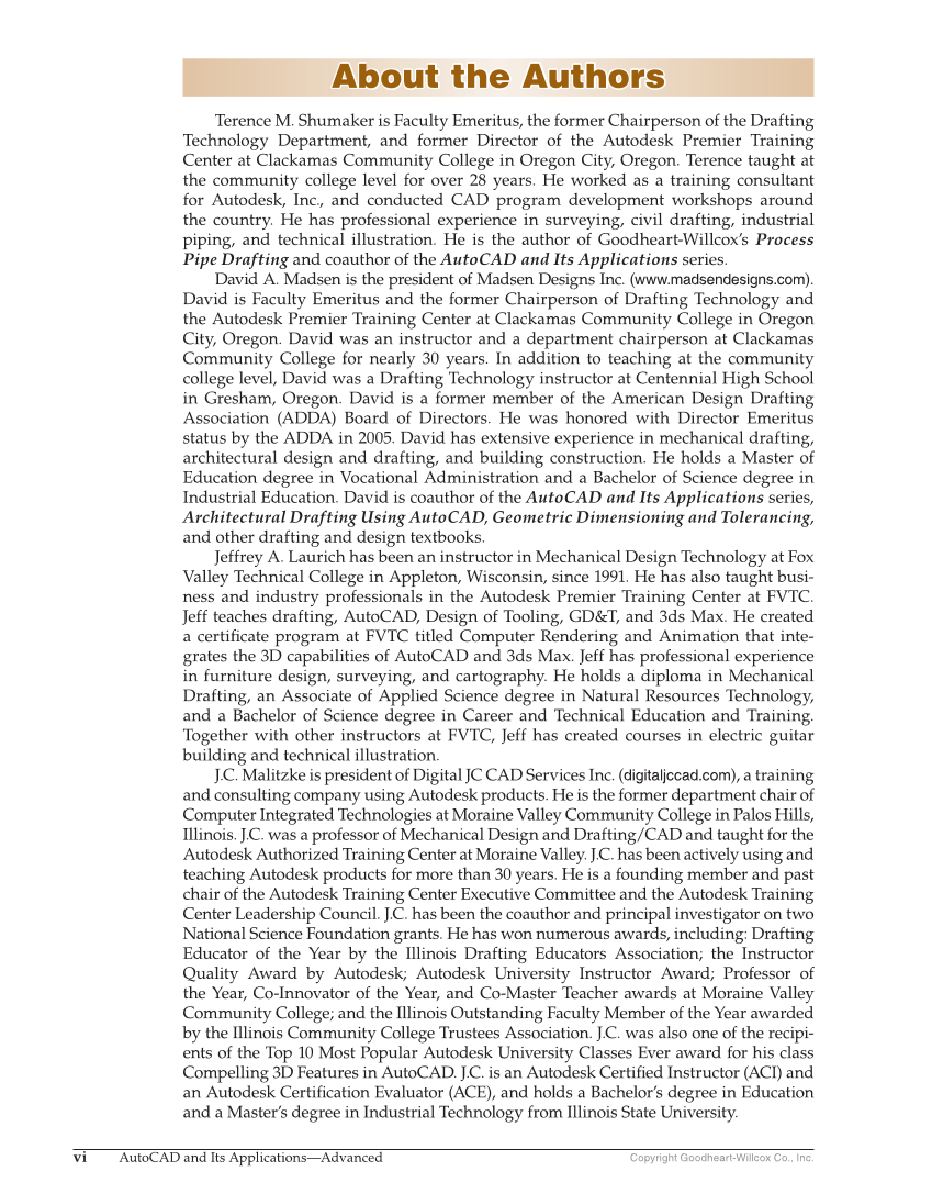 AutoCAD and Its Applications—Comprehensive 2020, 27th Edition page vi