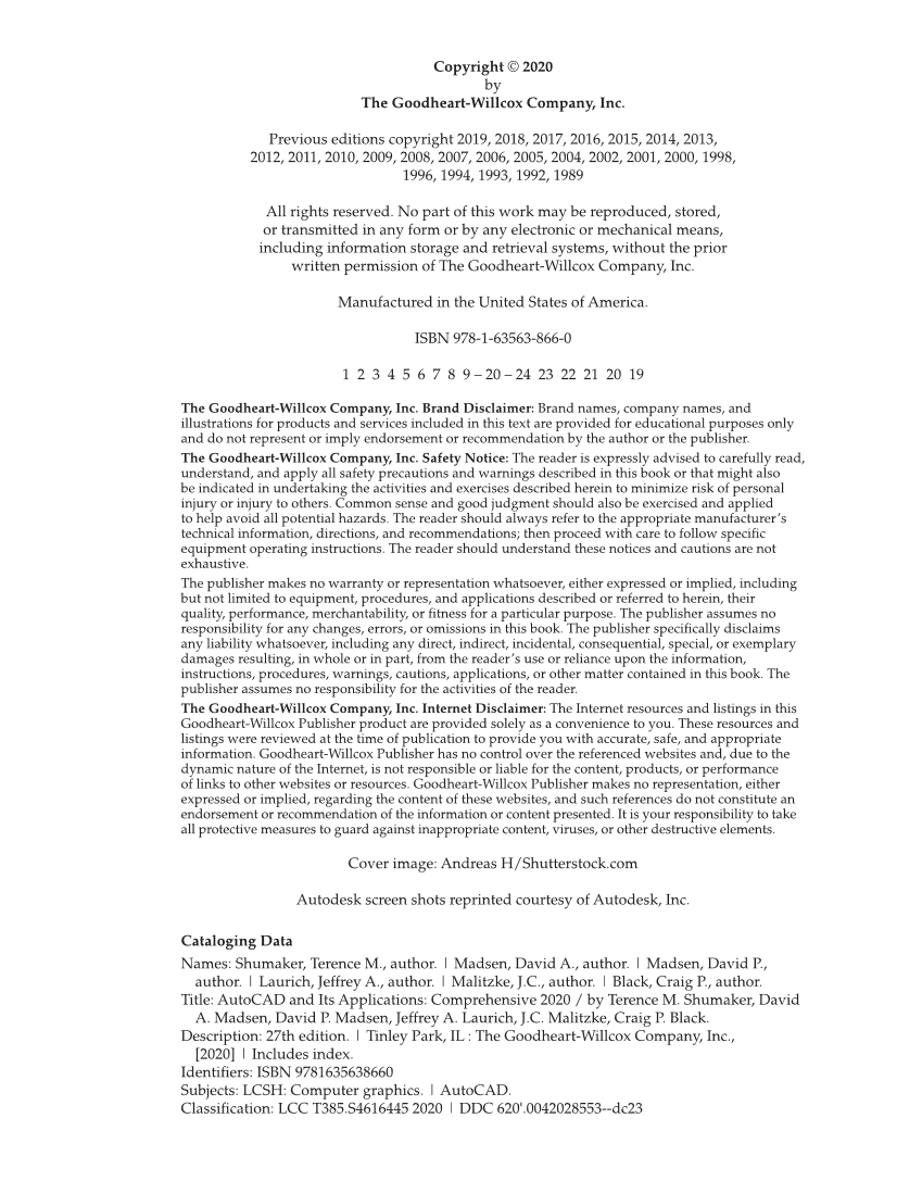 AutoCAD and Its Applications—Comprehensive 2020, 27th Edition page i