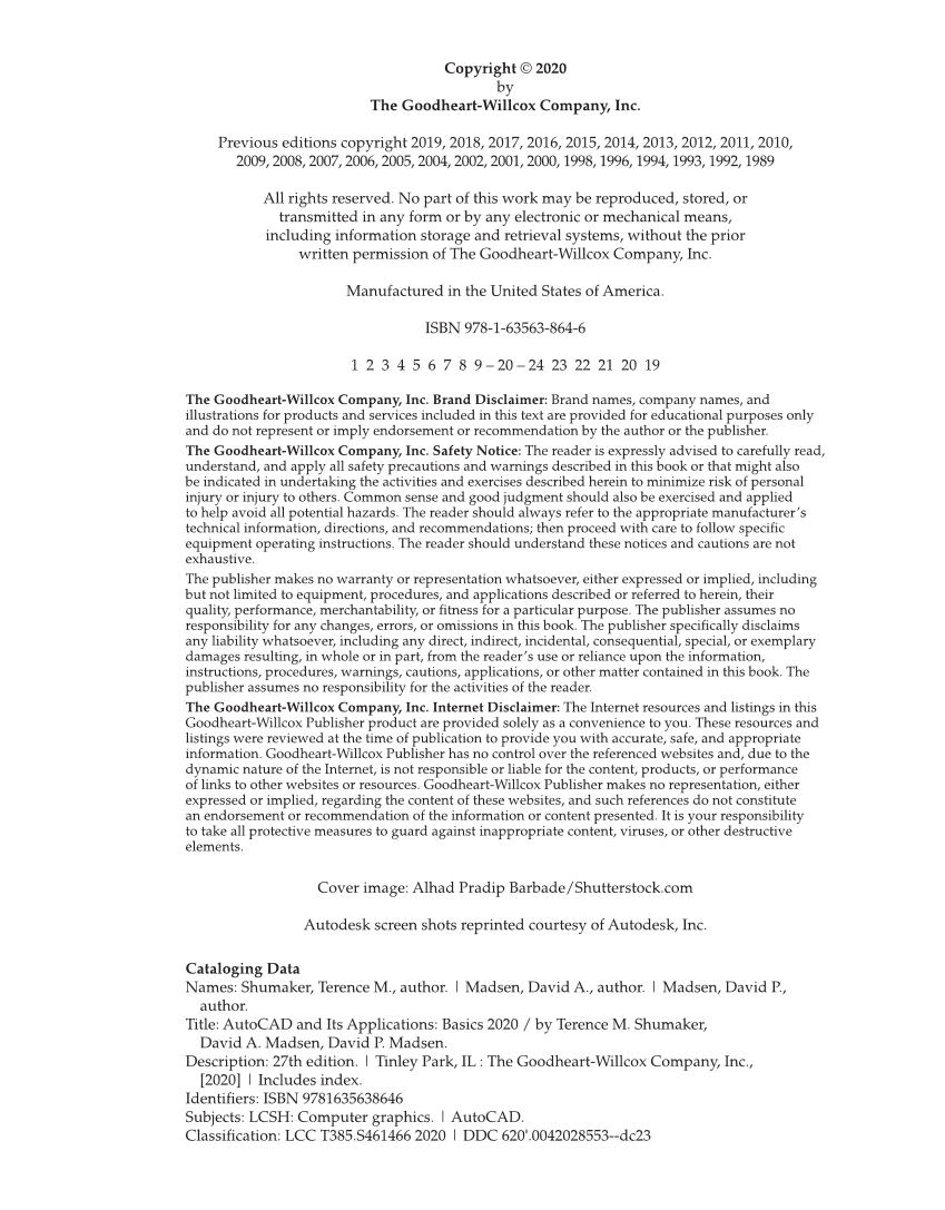 AutoCAD and Its Applications—Basics 2020, 27th Edition page ii