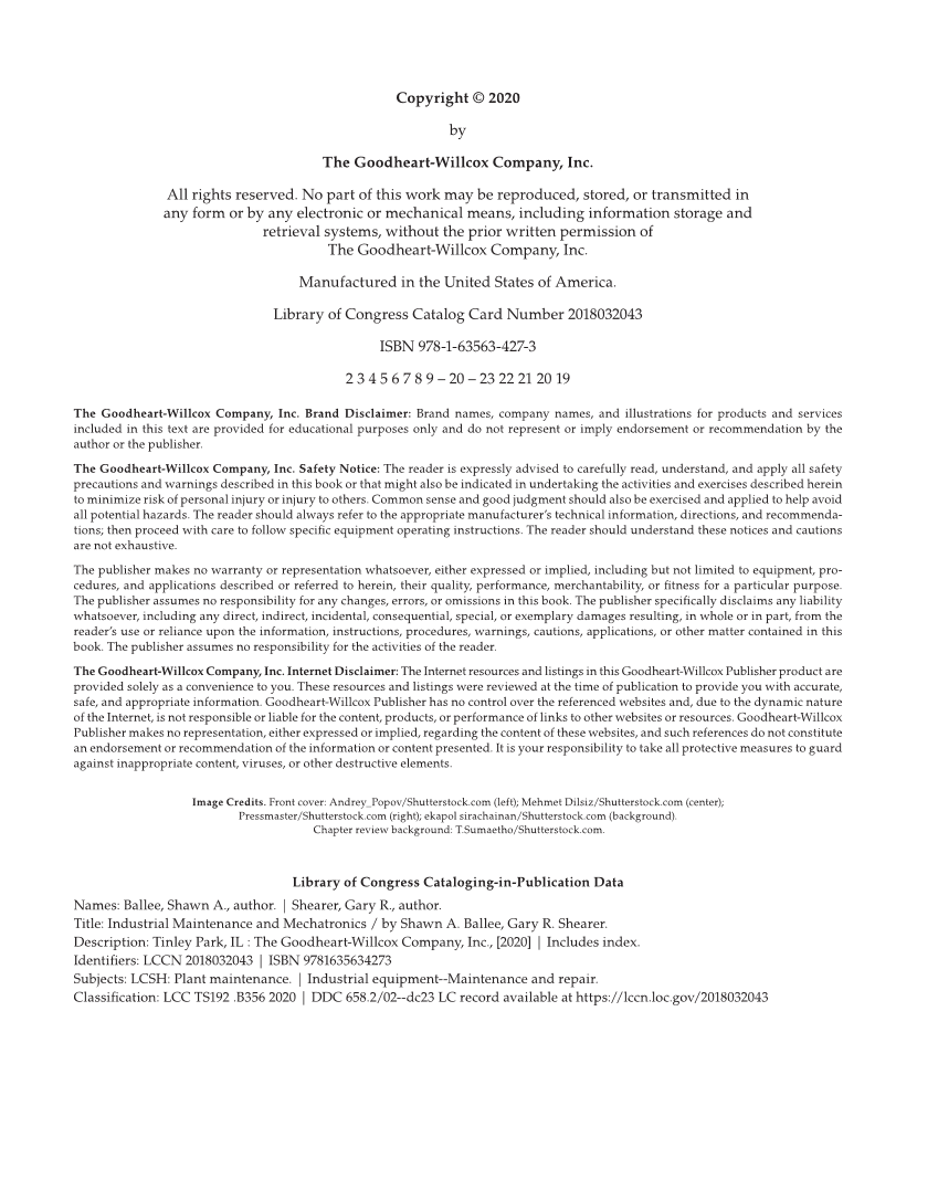 Industrial Maintenance and Mechatronics, 1st Edition page ii