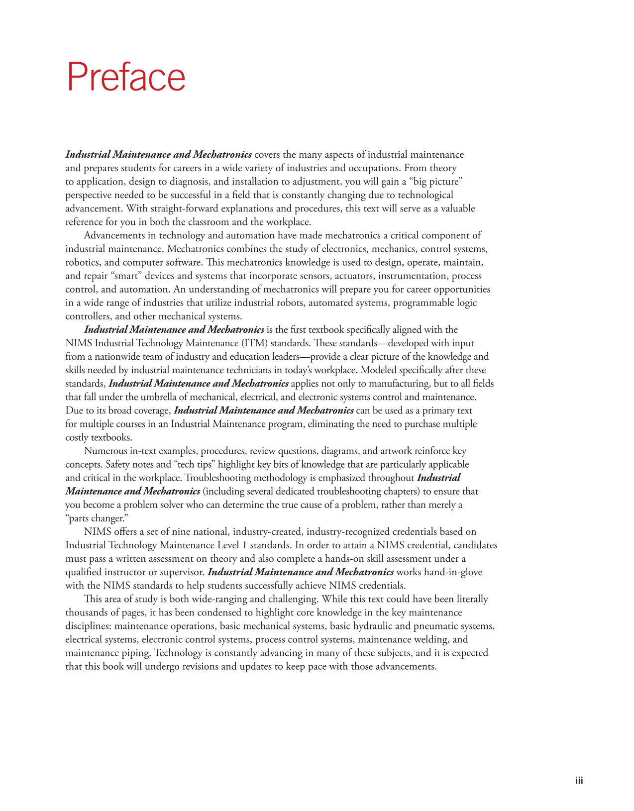 Industrial Maintenance and Mechatronics, 1st Edition page iii