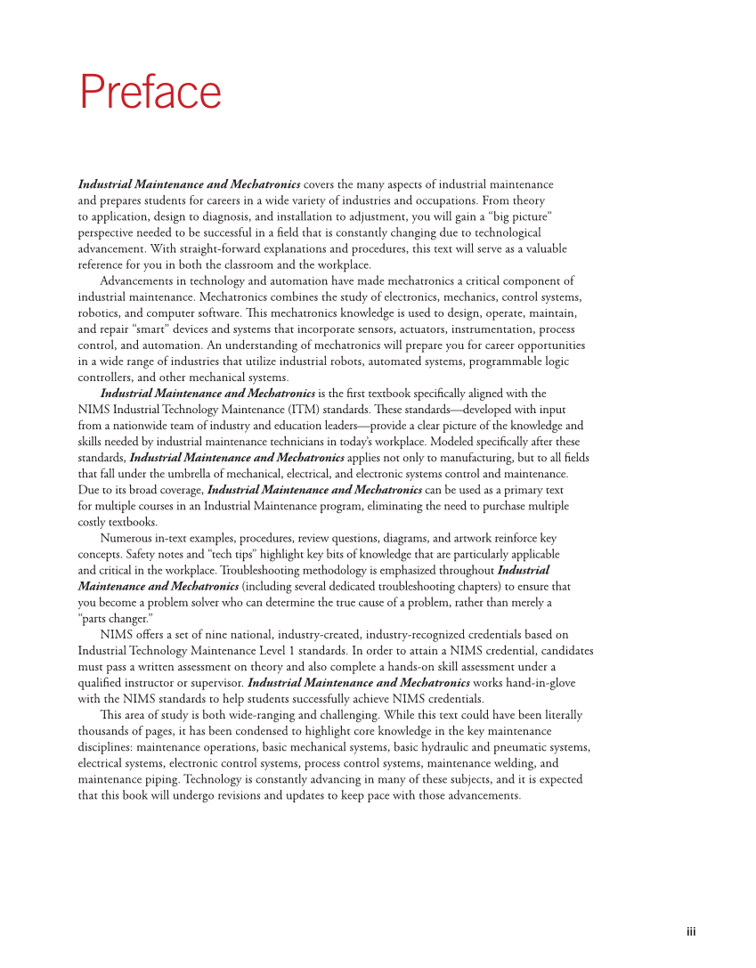 Industrial Maintenance and Mechatronics, 1st Edition page iii