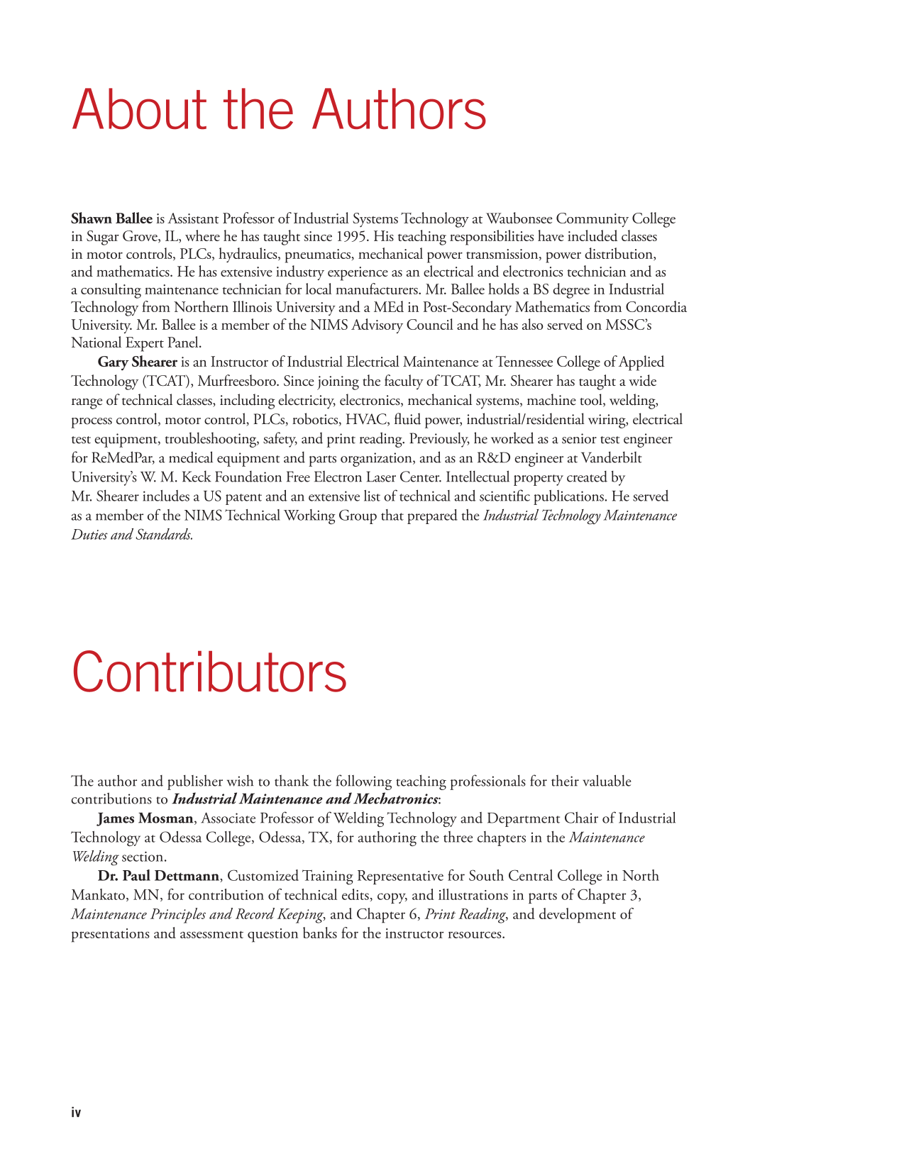 Industrial Maintenance and Mechatronics, 1st Edition page iv