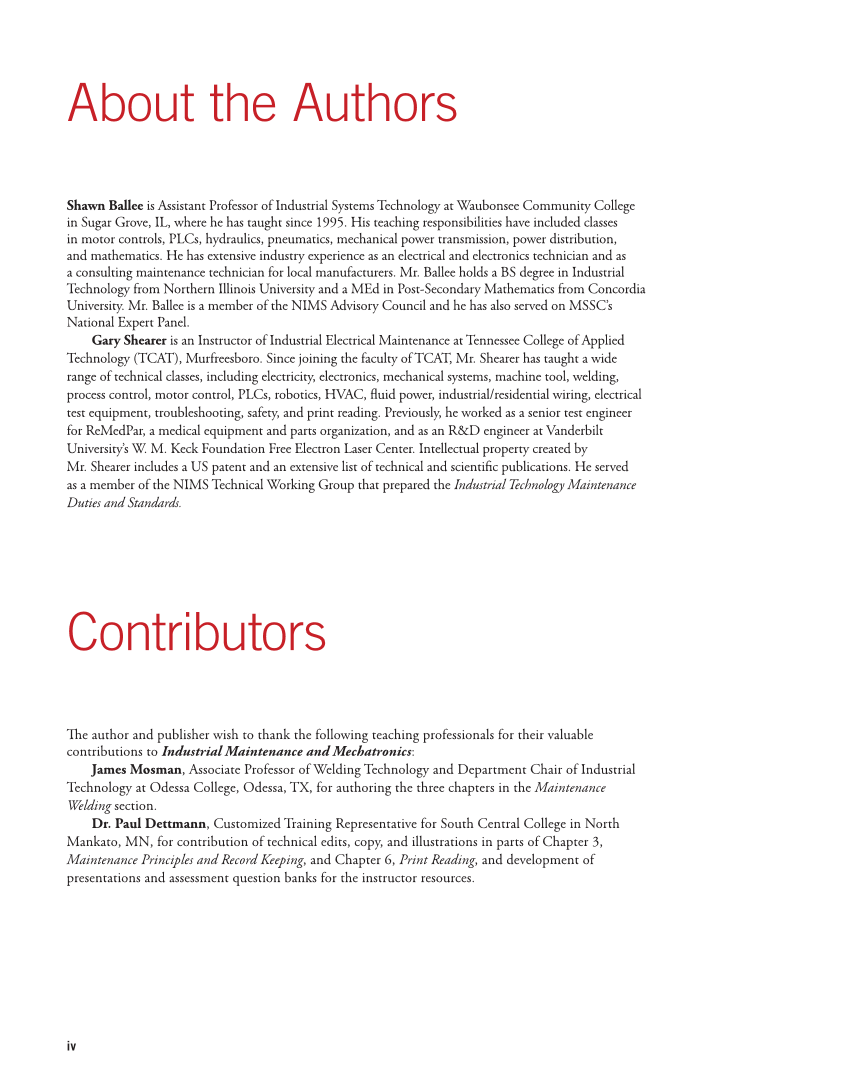 Industrial Maintenance and Mechatronics, 1st Edition page iv