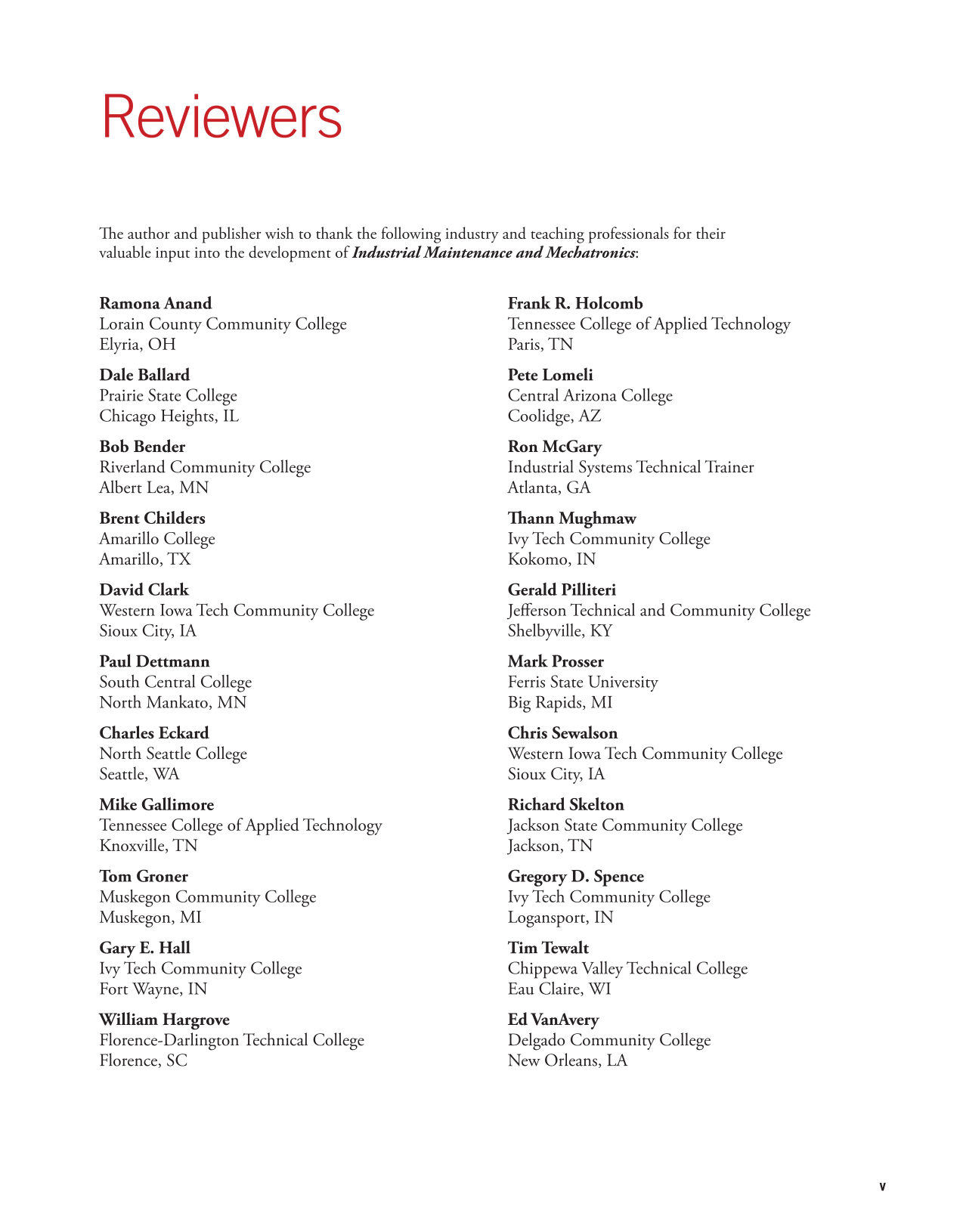 Industrial Maintenance and Mechatronics, 1st Edition page v