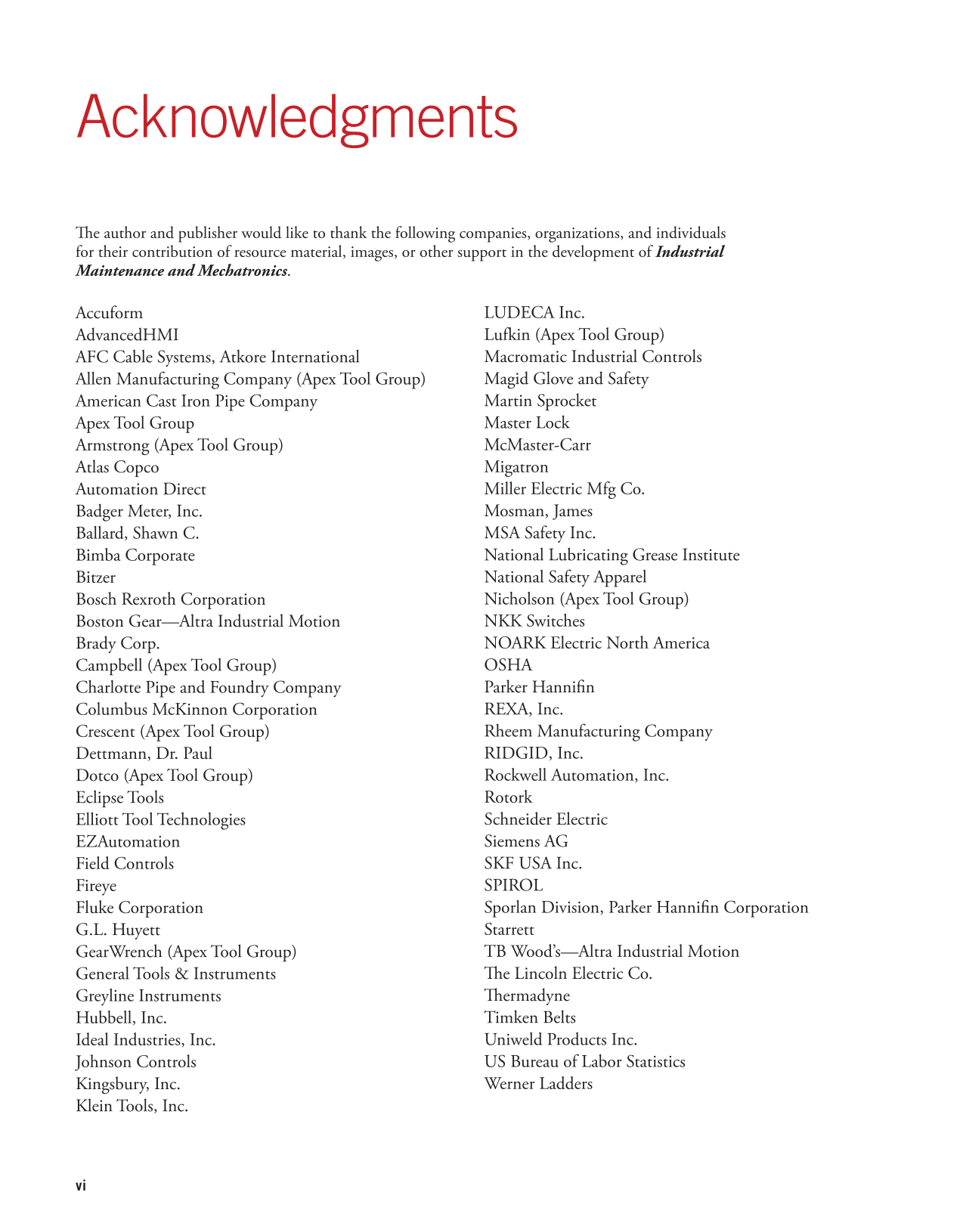 Industrial Maintenance and Mechatronics, 1st Edition page vi