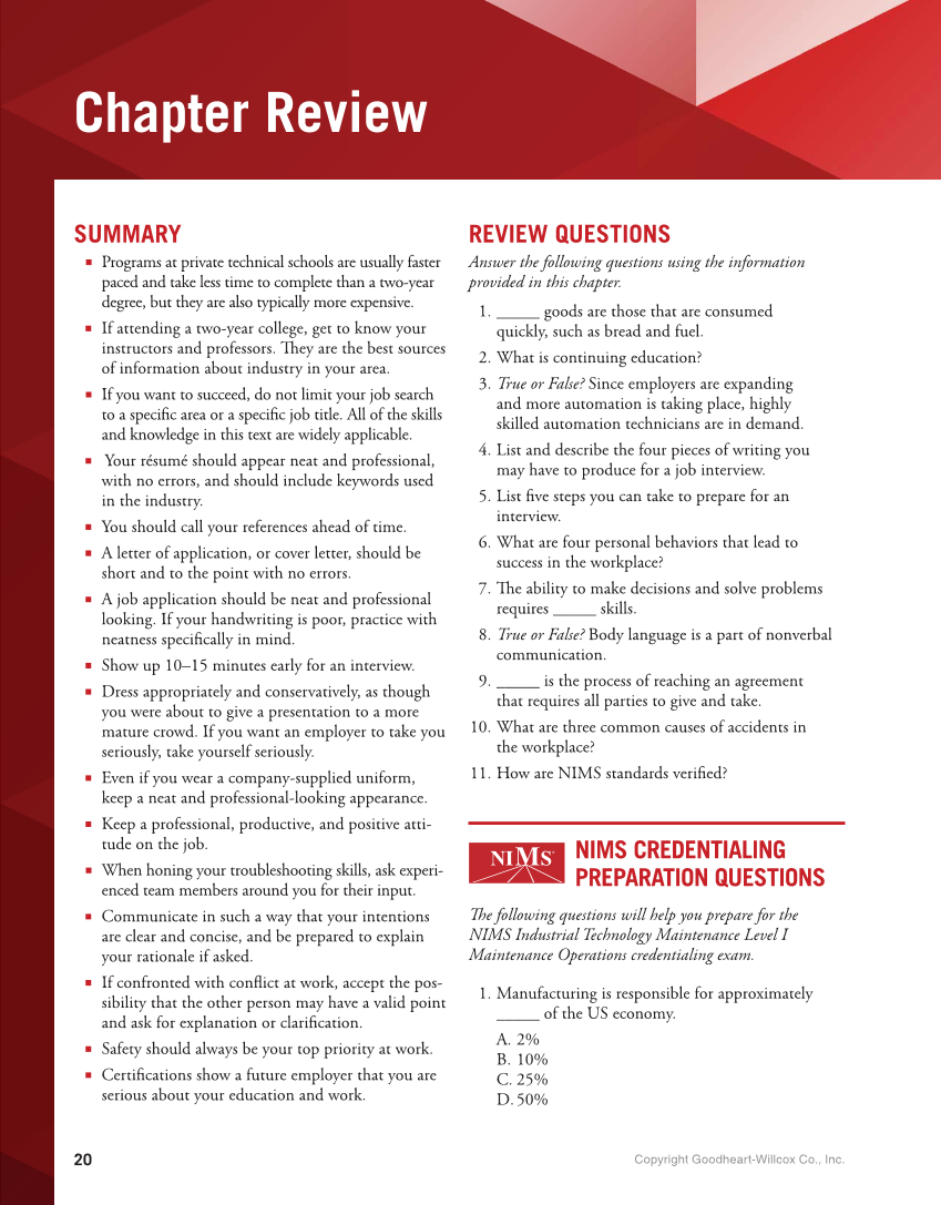 Industrial Maintenance and Mechatronics, 1st Edition page 20