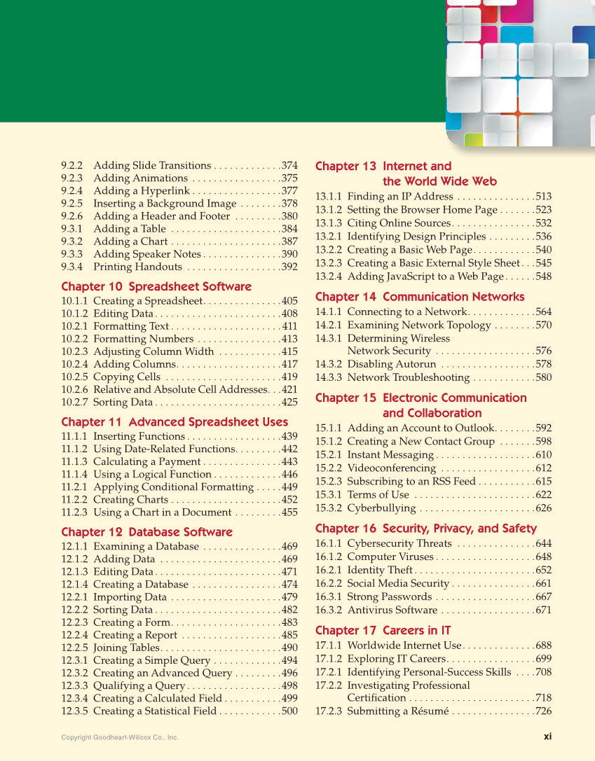 Principles of Information Technology, 1st Edition page xi