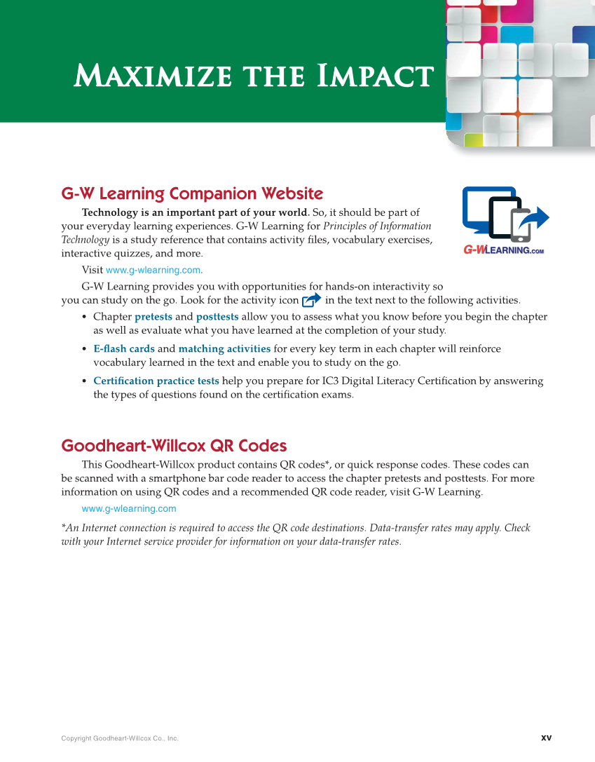 Principles of Information Technology, 1st Edition page xv