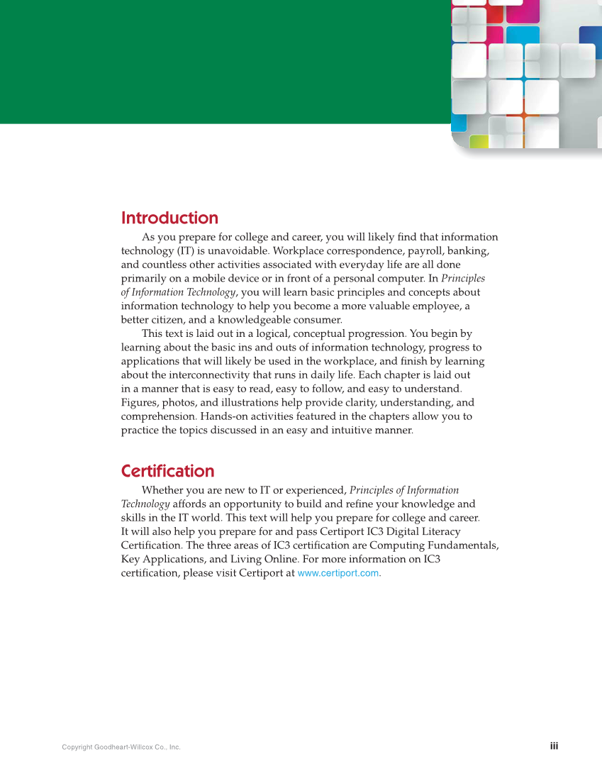 Principles of Information Technology, 1st Edition page iii