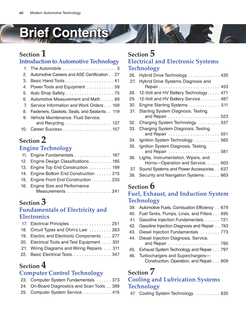 Modern Automotive Technology, 9th Edition page xii