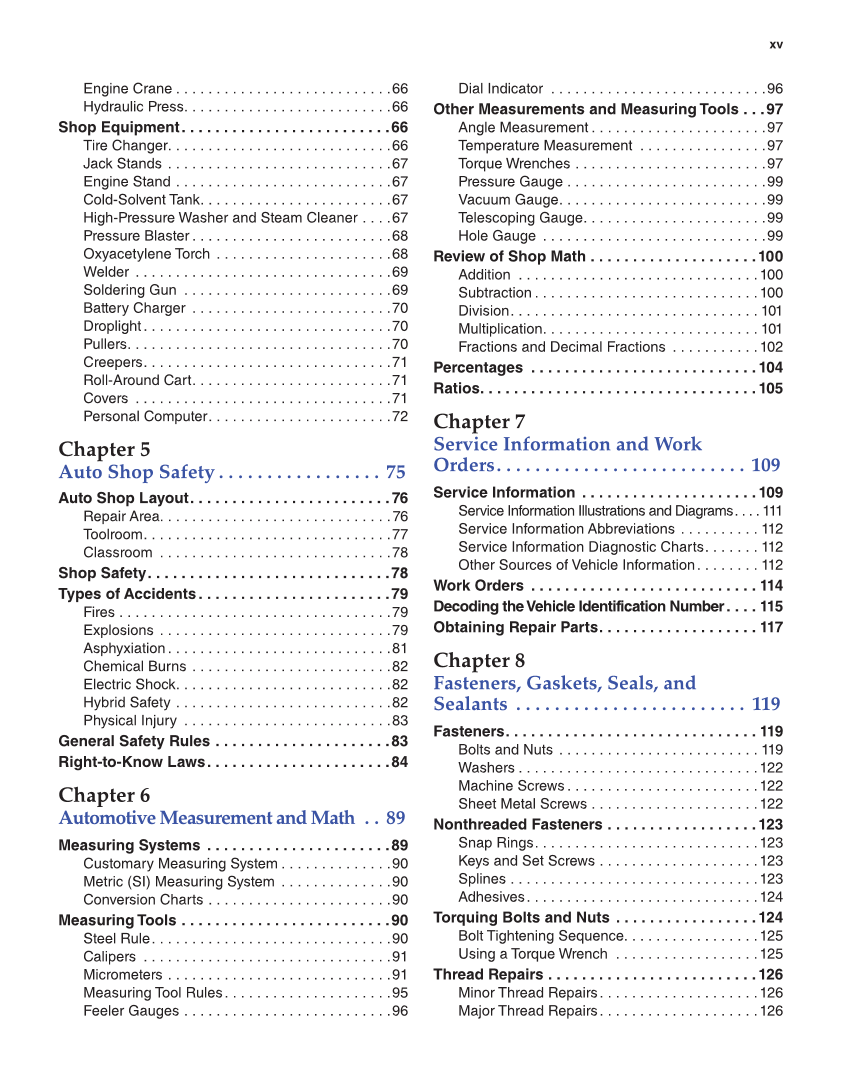Modern Automotive Technology, 9th Edition page xv