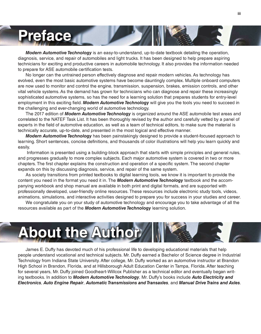 Modern Automotive Technology, 9th Edition page iii