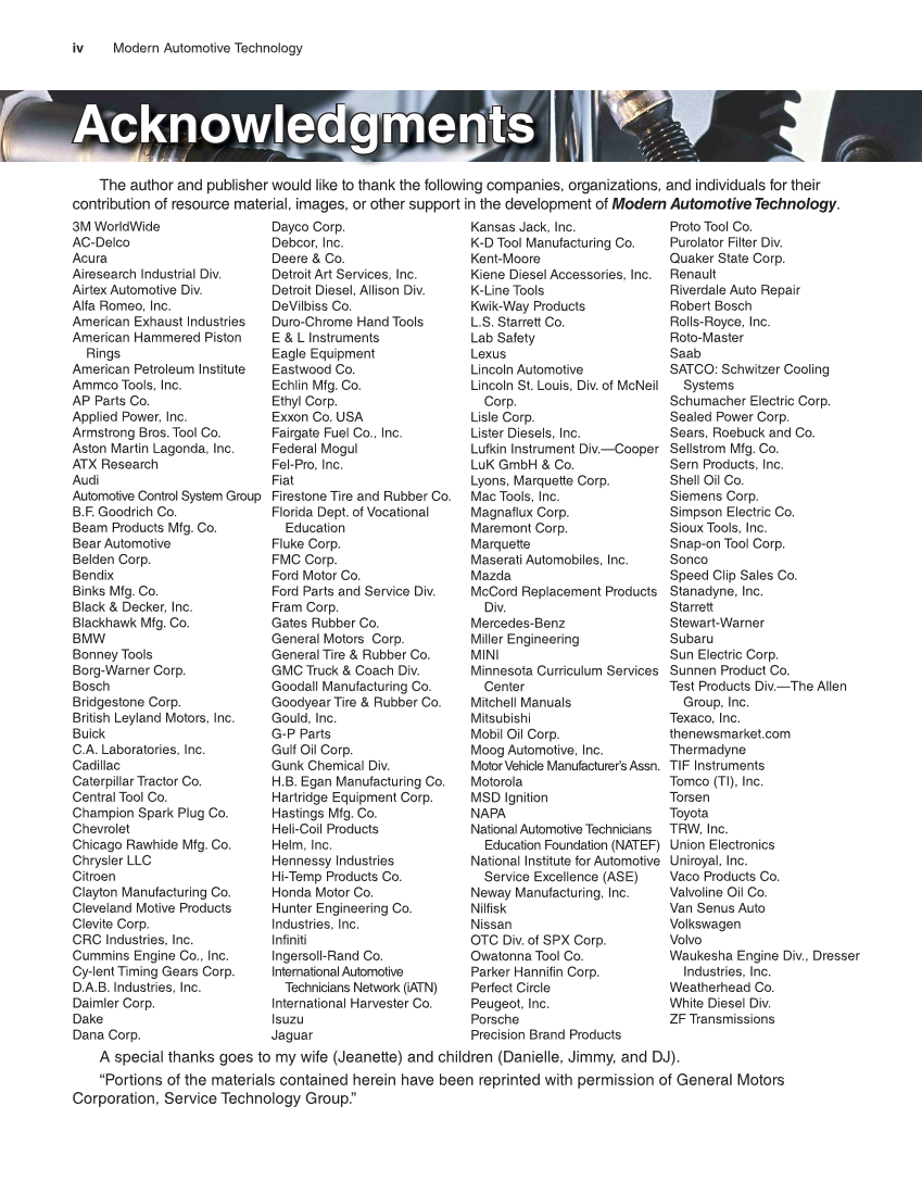 Modern Automotive Technology, 9th Edition page iv