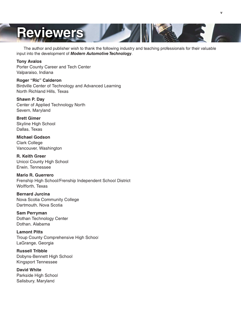 Modern Automotive Technology, 9th Edition page v