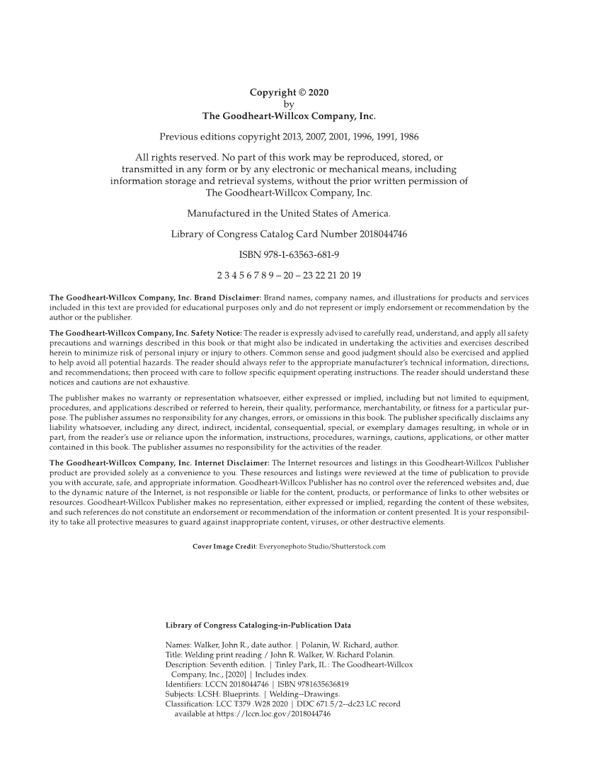 Welding Print Reading, 7th Edition page ii