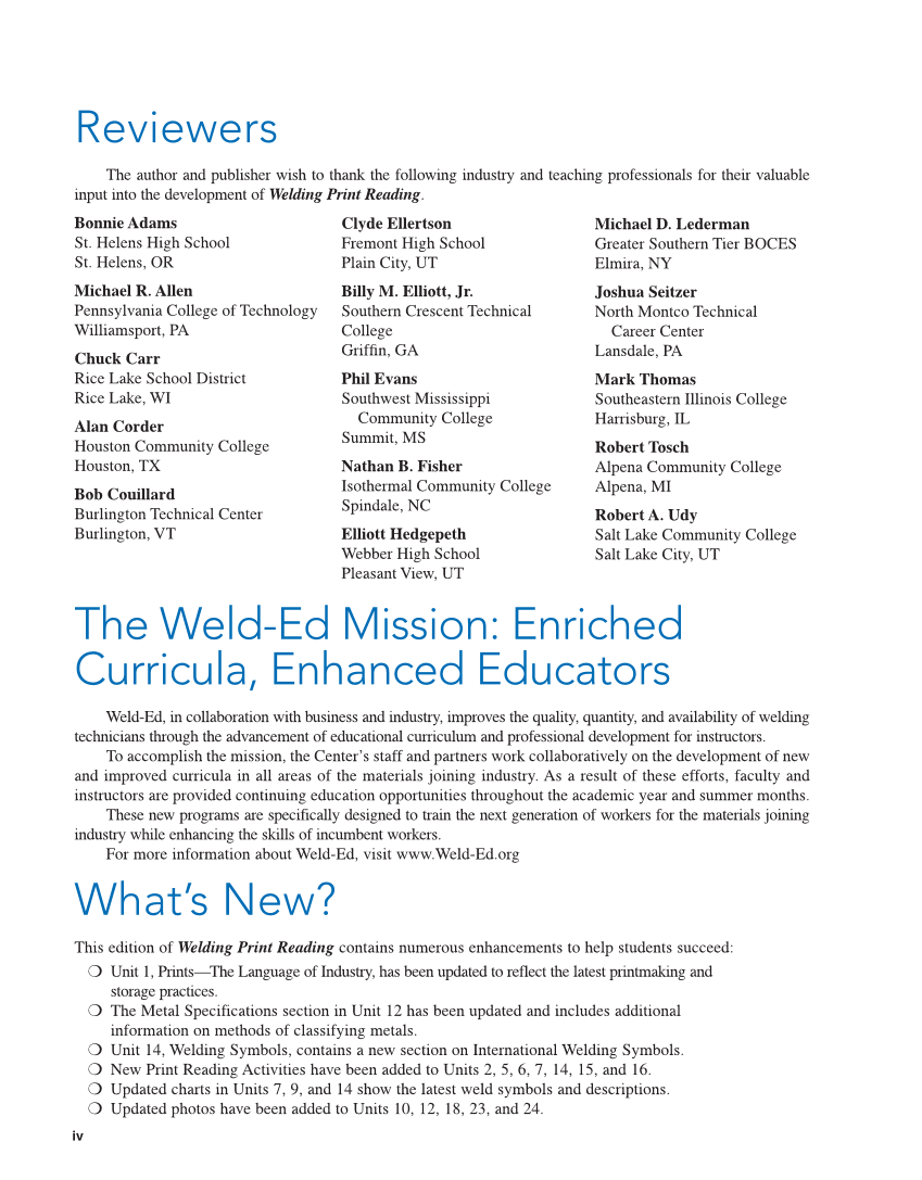 Welding Print Reading, 7th Edition page iv