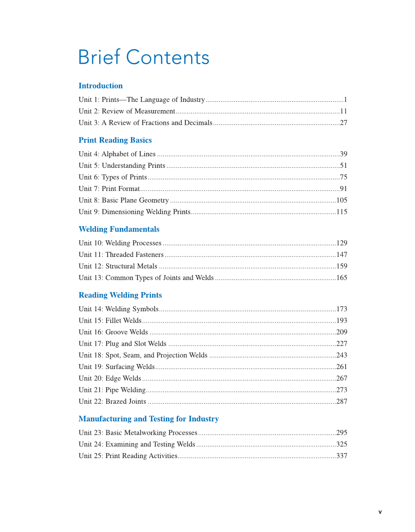 Welding Print Reading, 7th Edition page v