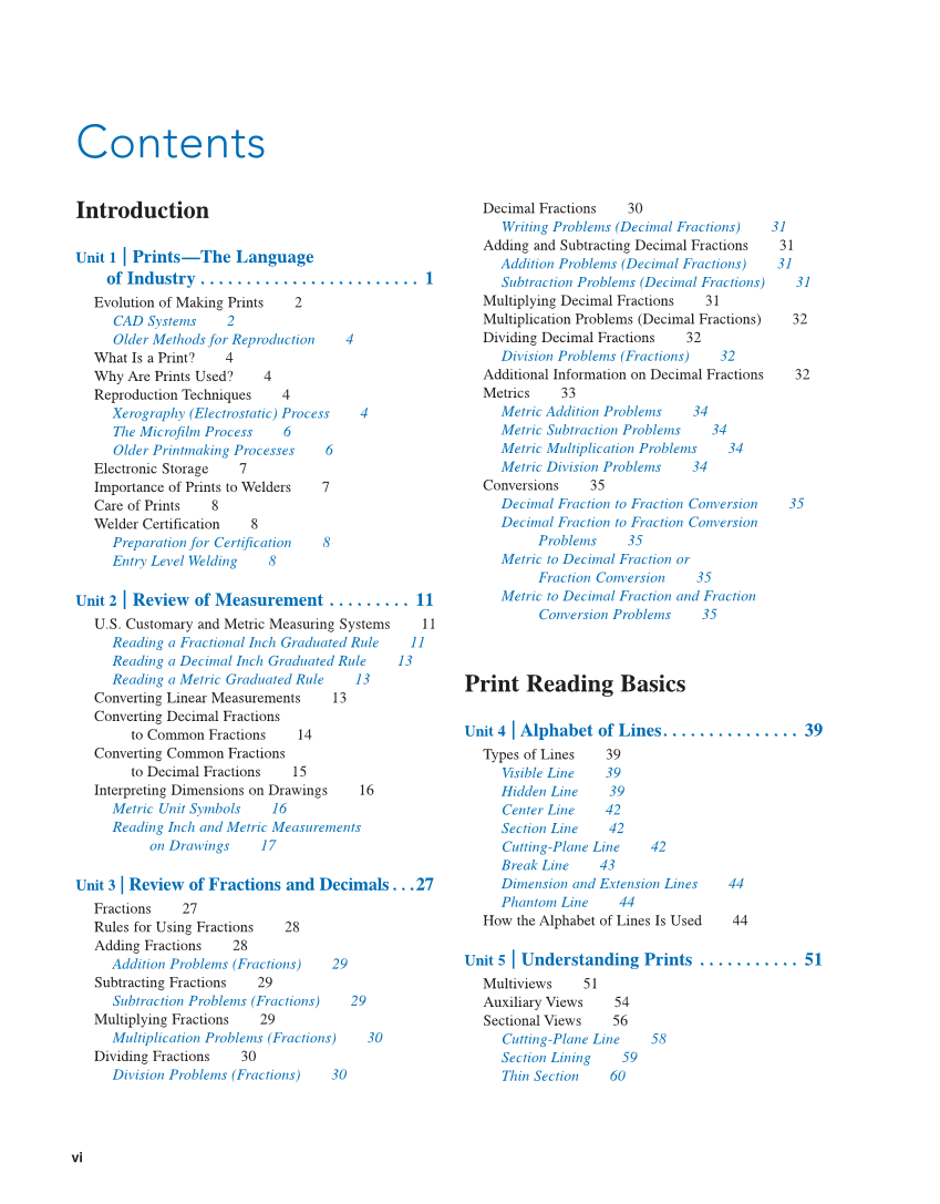 Welding Print Reading, 7th Edition page vi