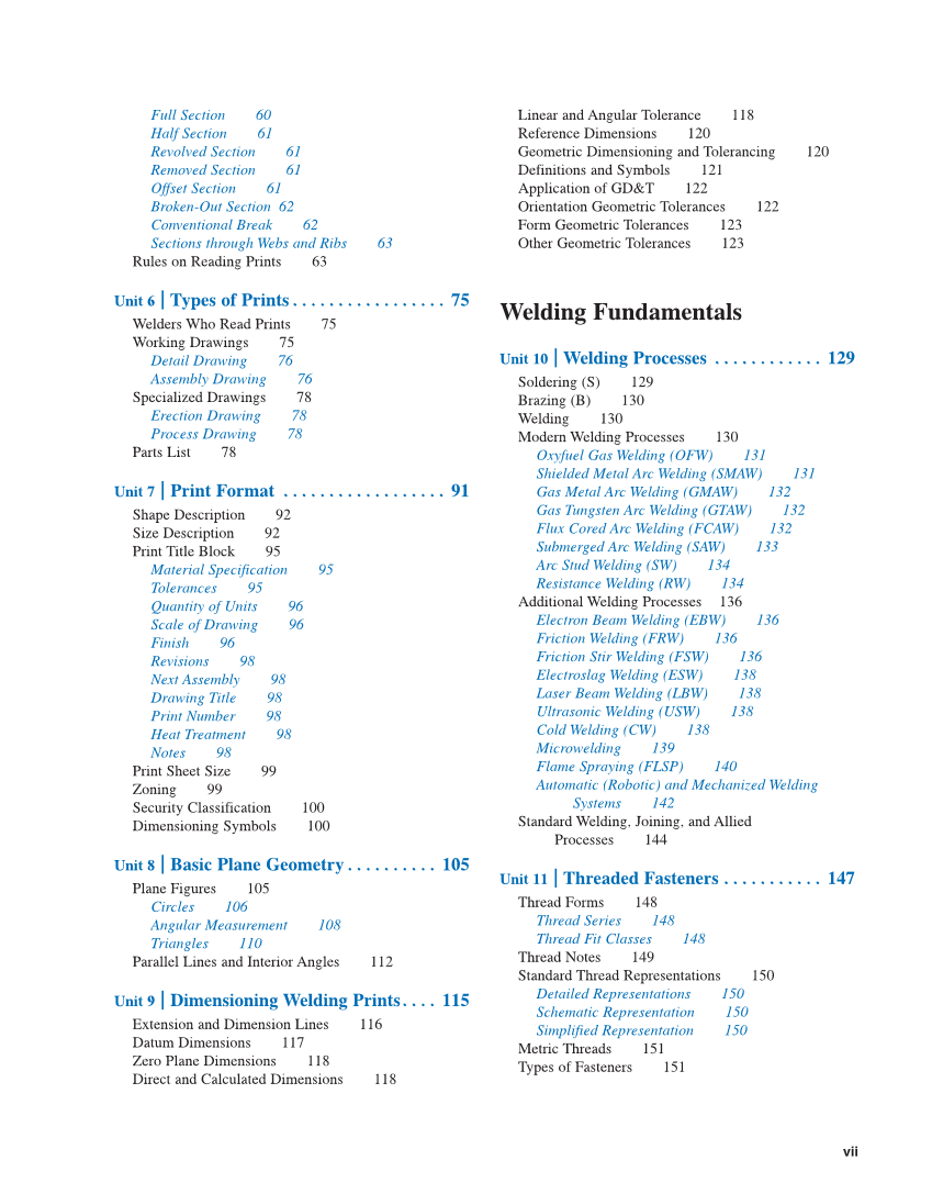 Welding Print Reading, 7th Edition page vii