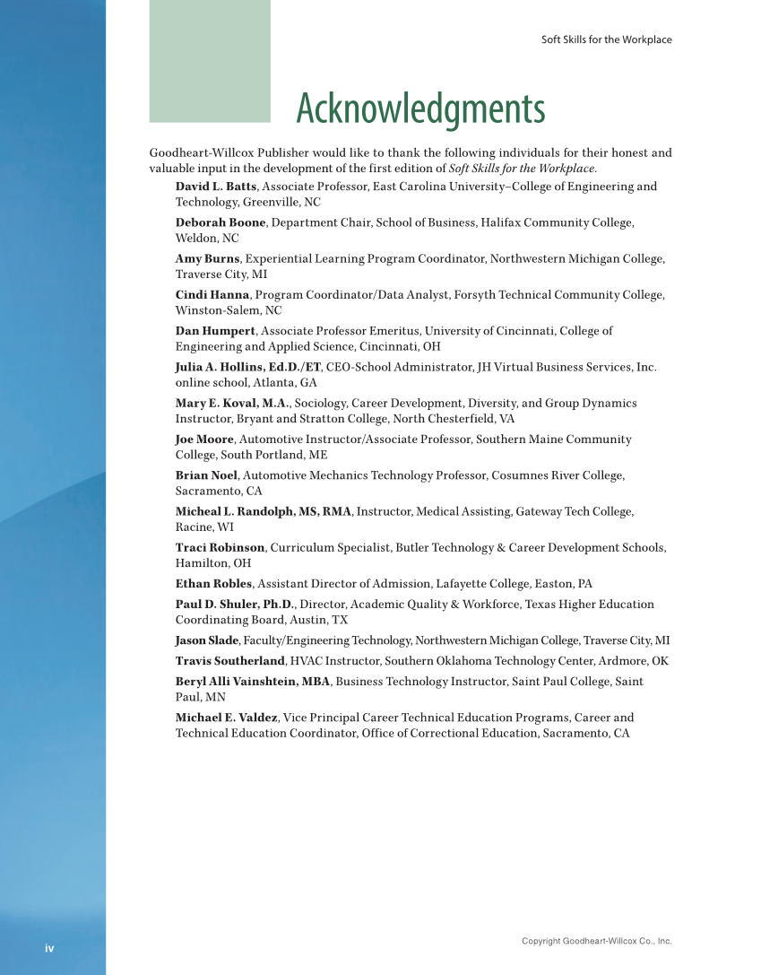 Soft Skills for the Workplace, 1st Edition page iv