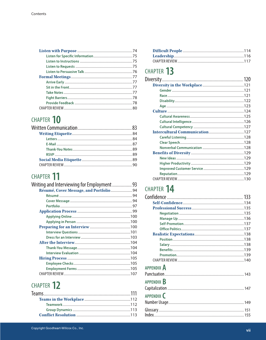 Soft Skills for the Workplace, 1st Edition page vii