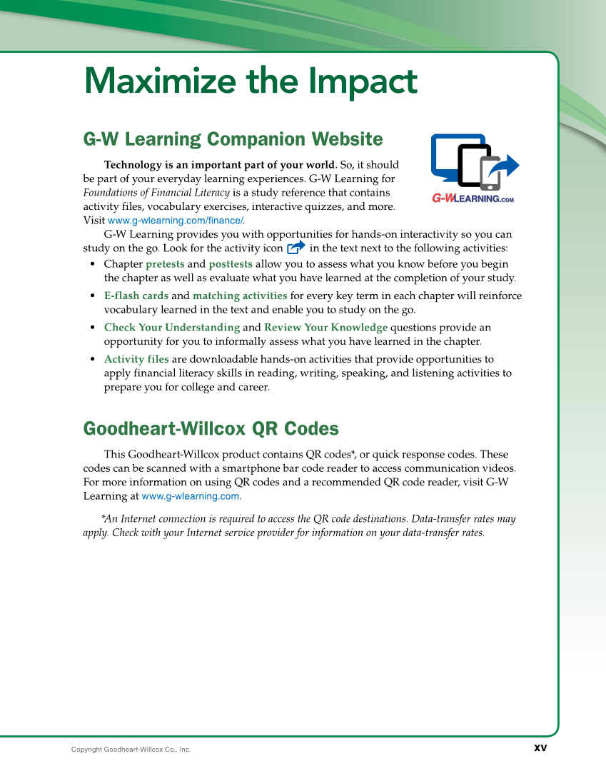 Foundations of Financial Literacy, 10th Edition page xv