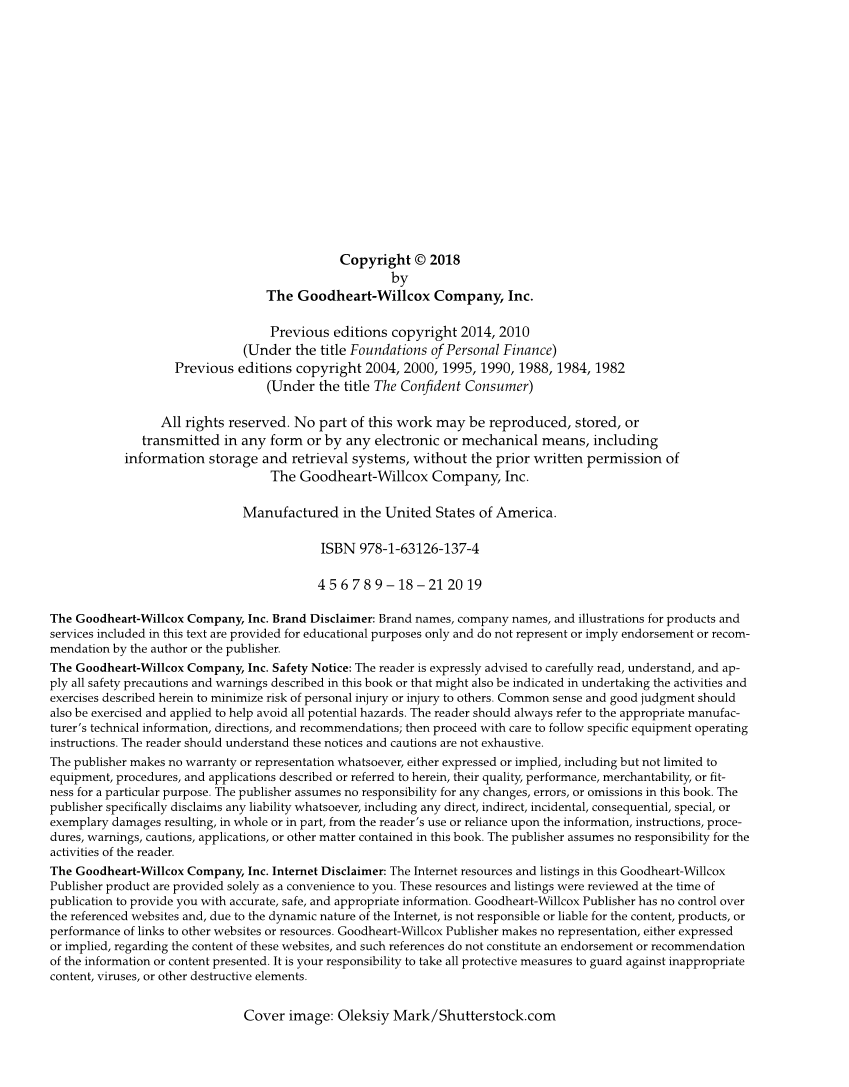 Foundations of Financial Literacy, 10th Edition page ii