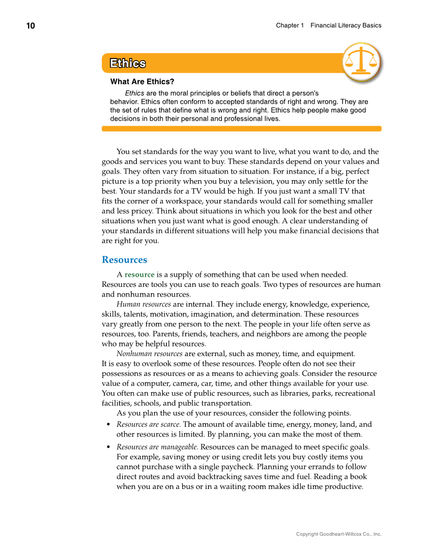 Foundations of Financial Literacy, 10th Edition page 10