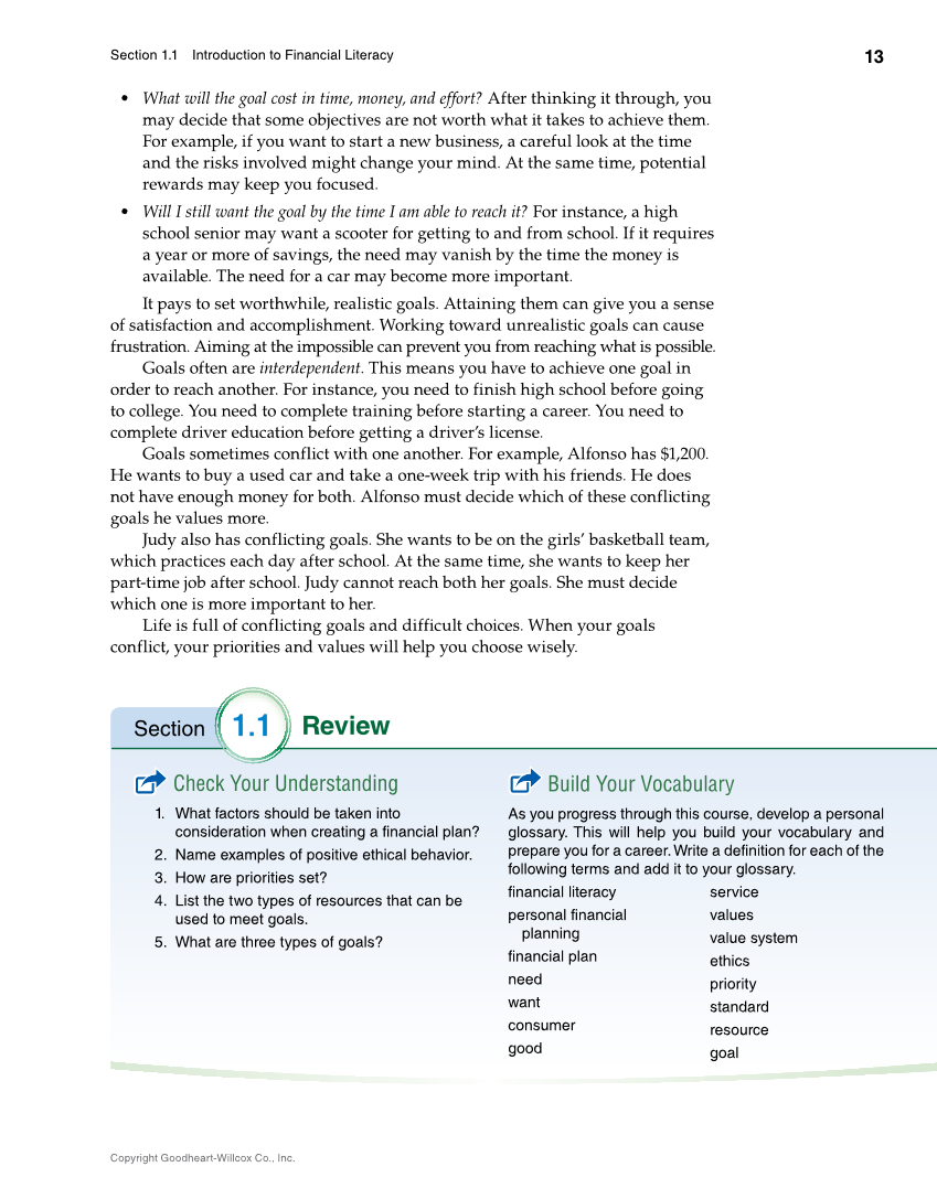 Foundations of Financial Literacy, 10th Edition page 13