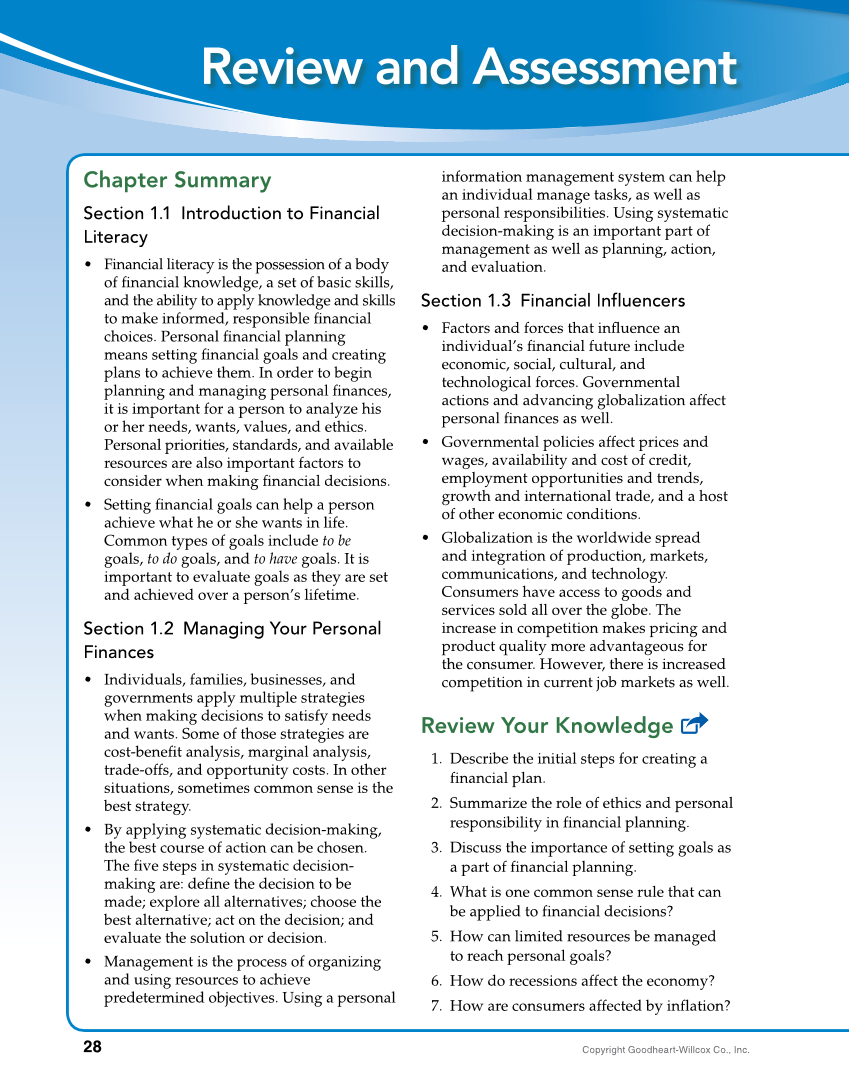 Foundations of Financial Literacy, 10th Edition page 28