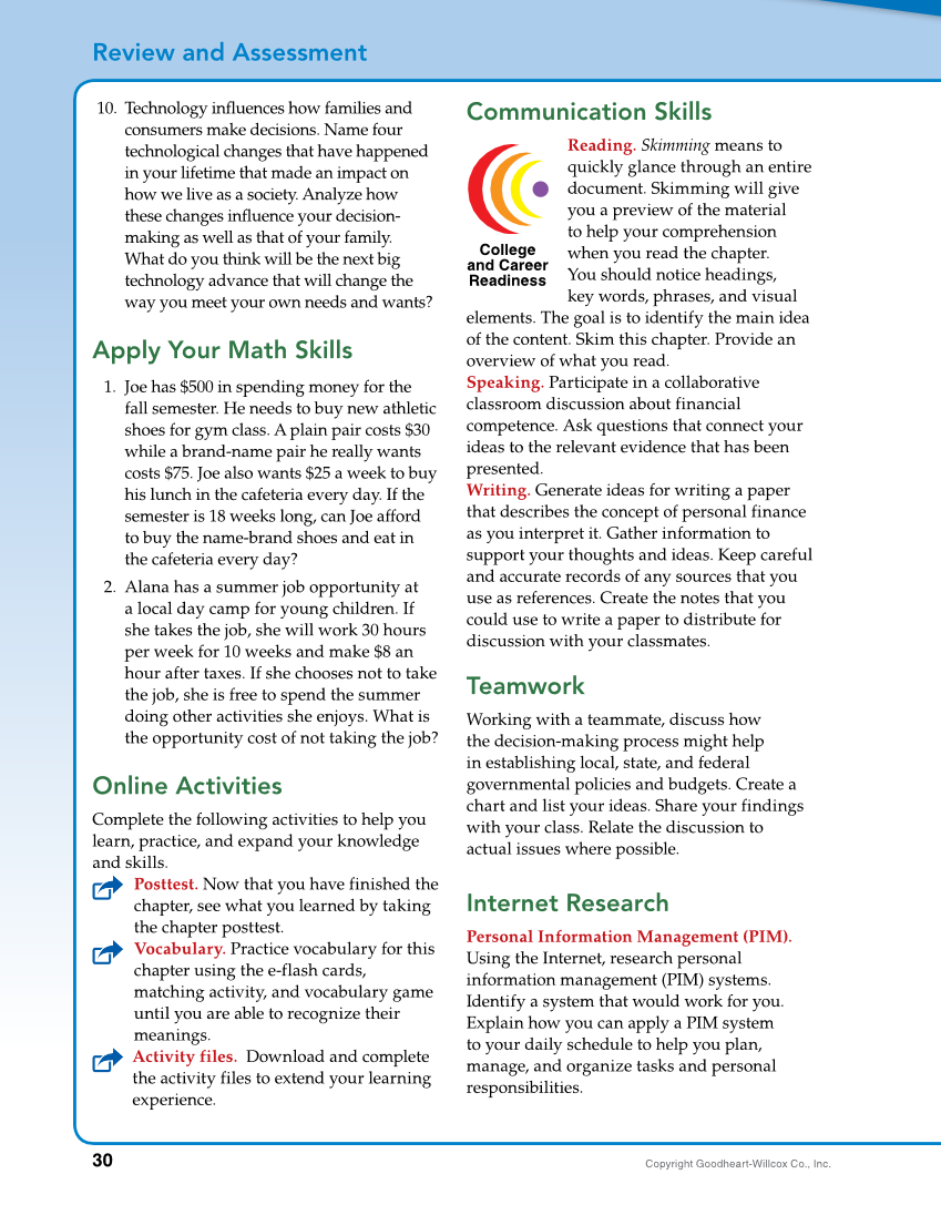 Foundations of Financial Literacy, 10th Edition page 30