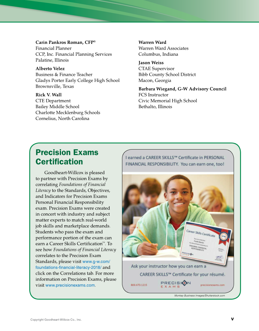 Foundations of Financial Literacy, 10th Edition page v