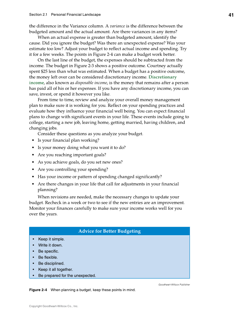 Foundations of Financial Literacy, 10th Edition page 41