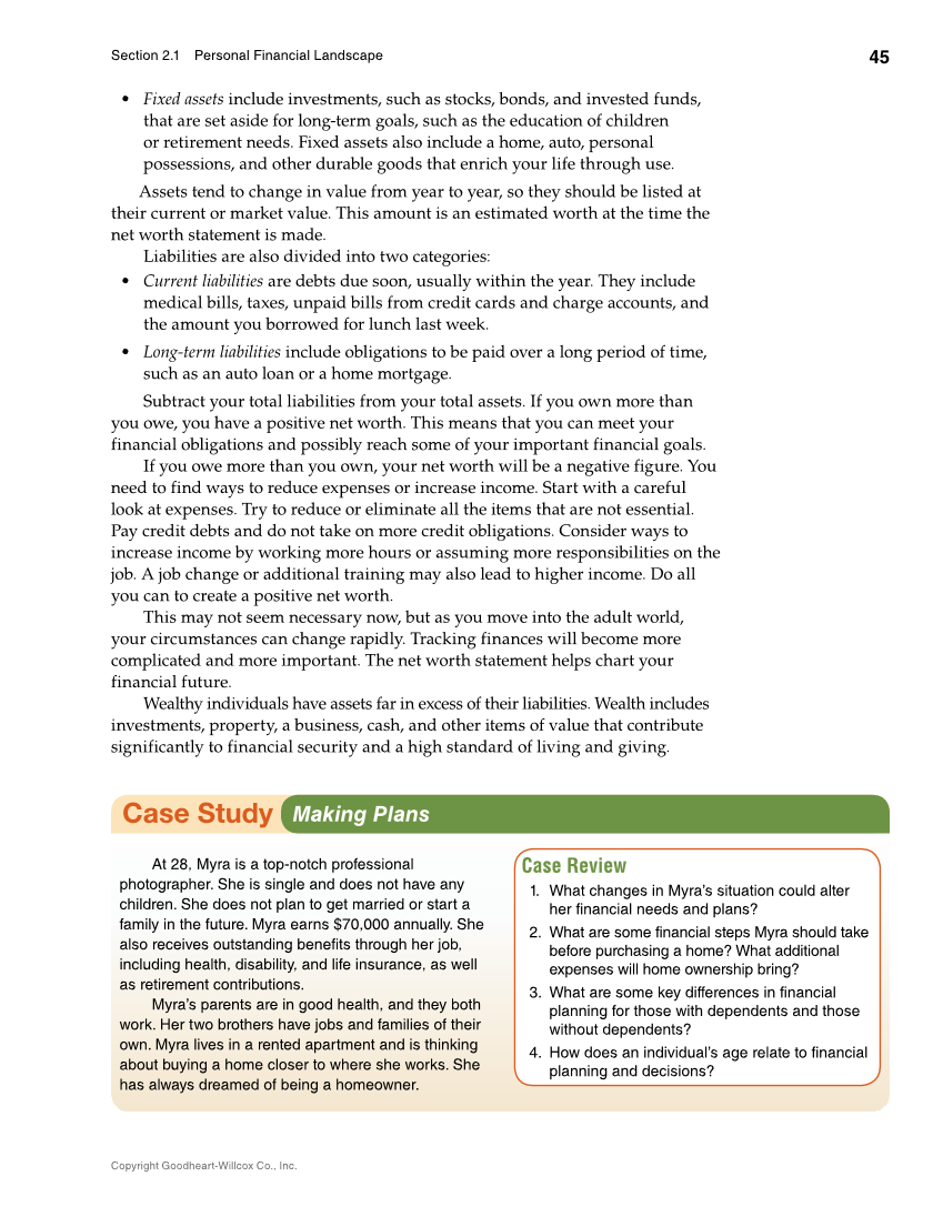 Foundations of Financial Literacy, 10th Edition page 45