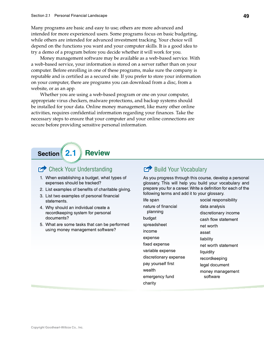 Foundations of Financial Literacy, 10th Edition page 49