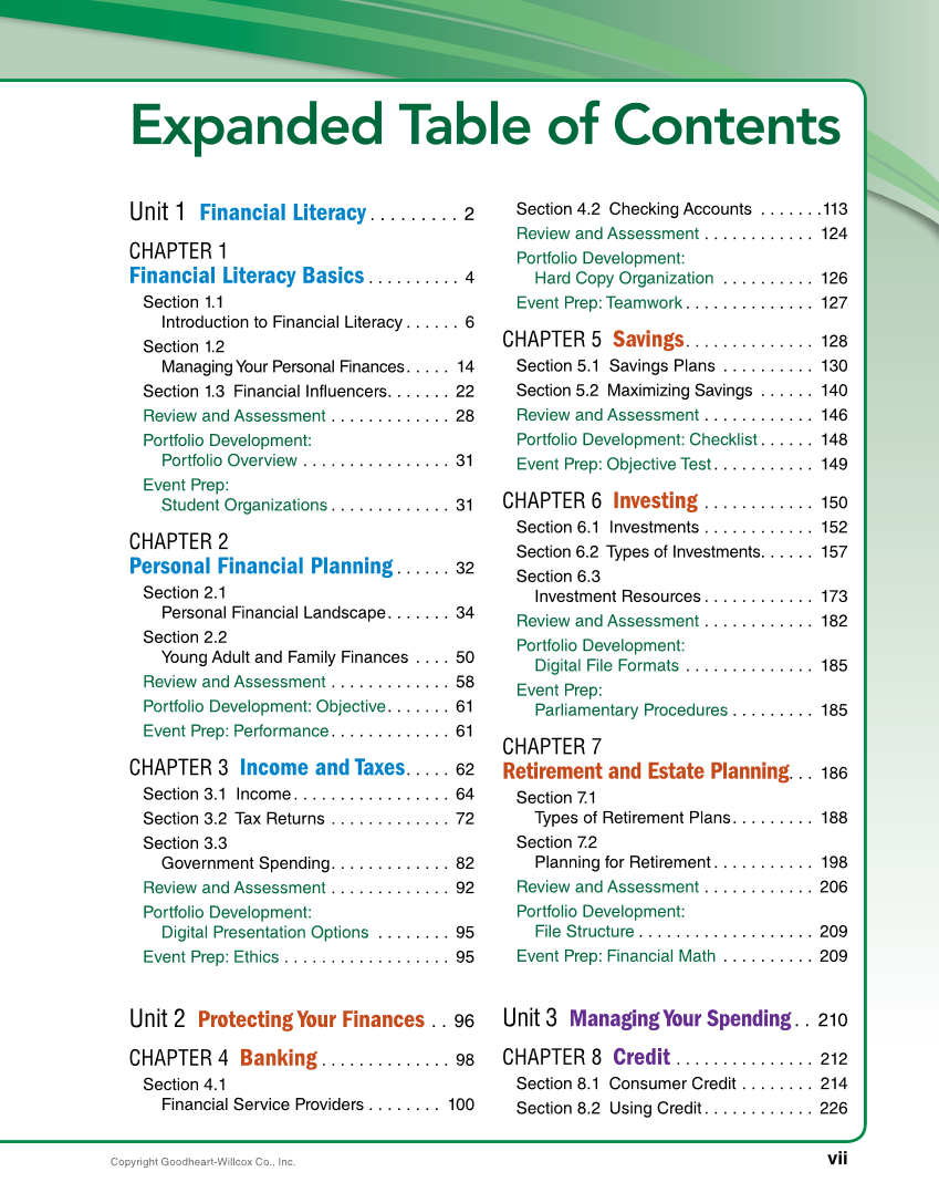 Foundations of Financial Literacy, 10th Edition page vii