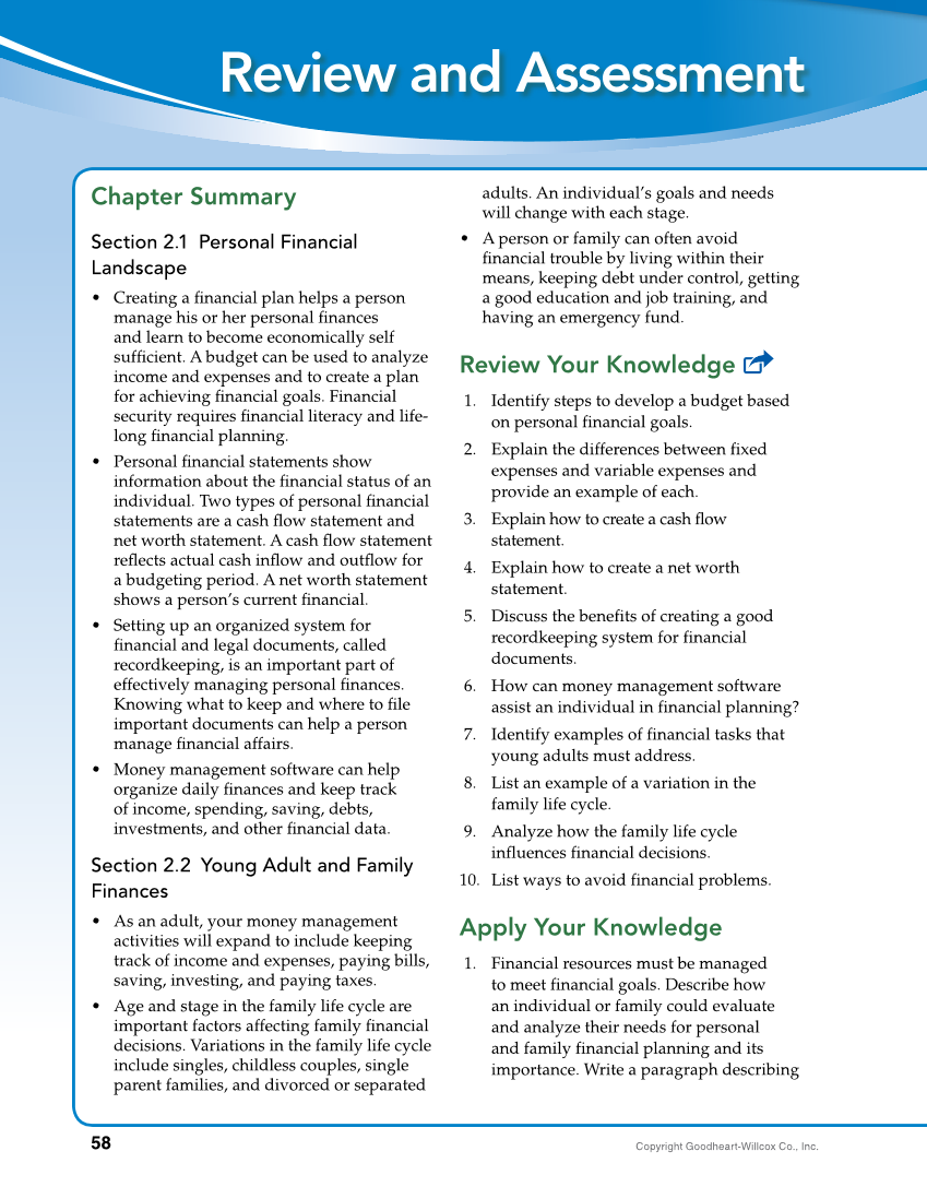 Foundations of Financial Literacy, 10th Edition page 58